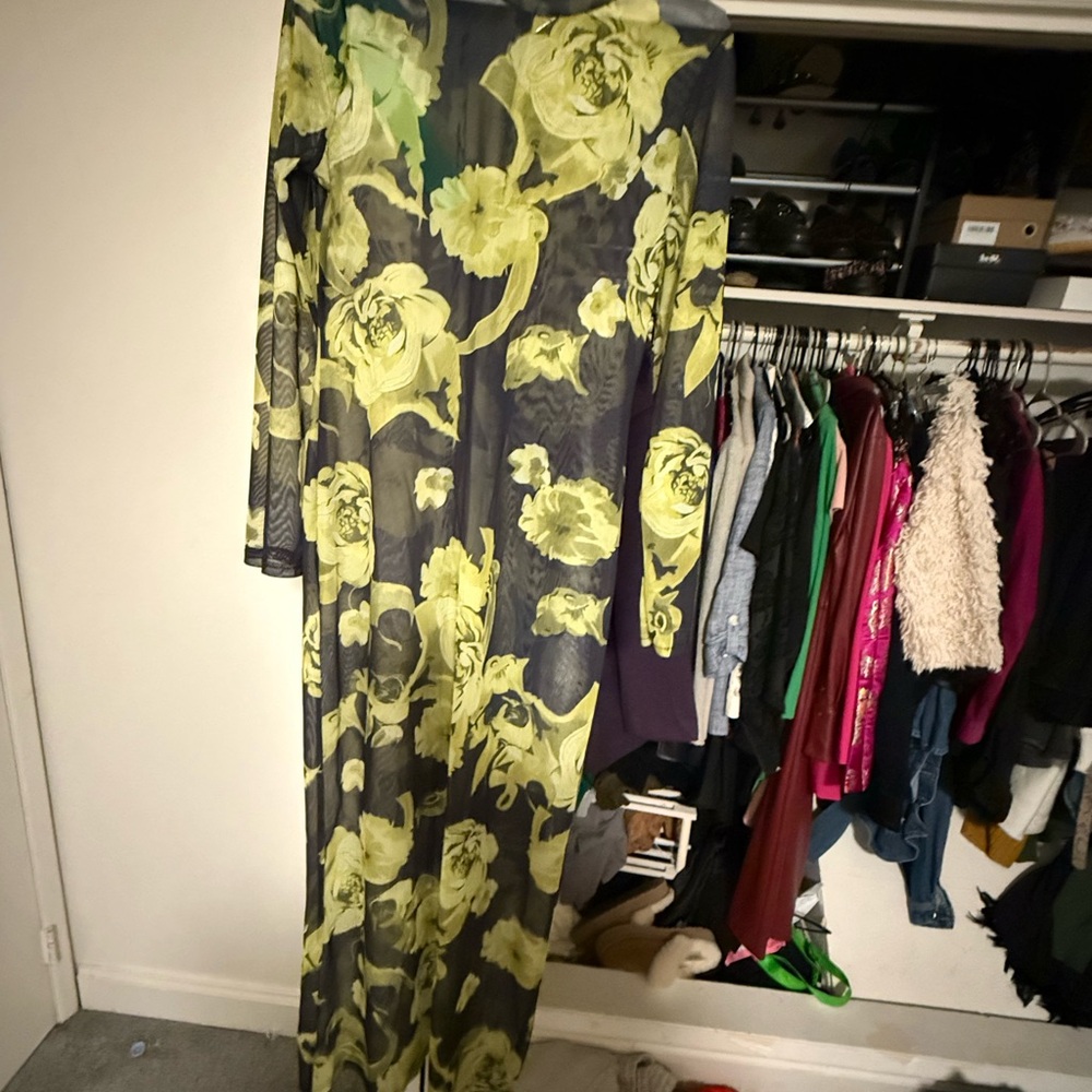 Floral Maxi Dress with Green and Black Design